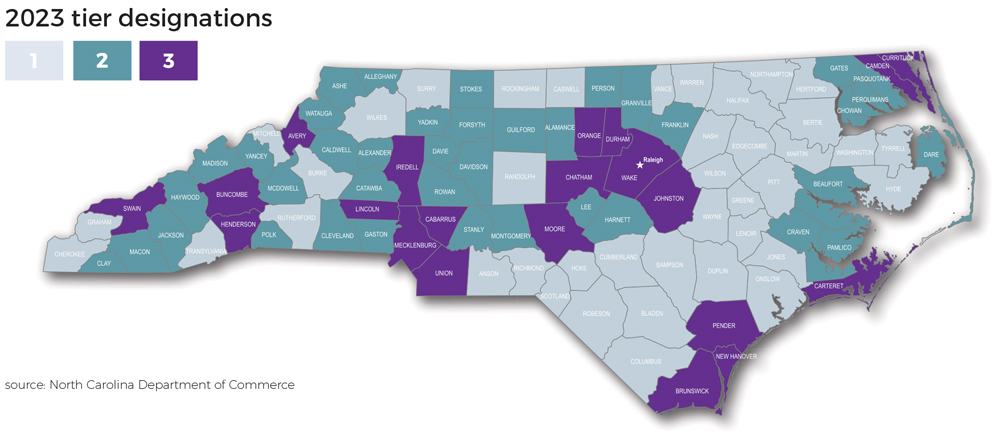 Map of NC with 2023 tier designations